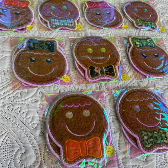 Gingerbread Girl & Boy Mug-rug, 2 Pack Embroidered Felt Mug Rugs. - Picture 3 of 9
